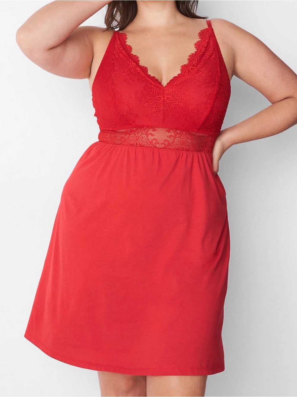 Cacique Sleep Red Lace Chemise Nightgown